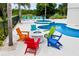 Enjoy this colorful patio area by the pool at 7487 Gathering Dr, Reunion, FL 34747