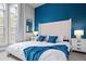 Bedroom with a plush bed and blue accents at 7487 Gathering Dr, Reunion, FL 34747