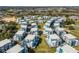 Aerial view of modern townhome community with pool and green space at 7740 Sandy Ridge Dr # 132, Reunion, FL 34747