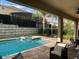 Covered patio overlooking a refreshing pool and spa at 7405 Marker Ave, Kissimmee, FL 34747