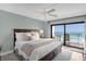 Bedroom with ocean views, king-size bed, and private balcony access at 4445 S Atlantic Ave # 606, Ponce Inlet, FL 32127