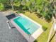 Aerial view showcasing the home's private pool and expansive backyard at 3130 Willow Oak Dr, Edgewater, FL 32141