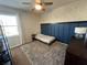 Cozy bedroom with a twin bed, blue accent wall, and a fluffy rug at 590 Piazza Pt, Oviedo, FL 32765