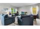 Living room with blue sofas, a large TV, and ample natural light at 2874 Stanza Ct, Kissimmee, FL 34746