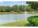 Serene lake view with lush greenery and fountain at 3587 Casalta Cir, New Smyrna Beach, FL 32168
