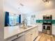 Modern kitchen featuring white cabinets, stainless steel appliances, and a large island at 114 Castlemain Cir, Davenport, FL 33897