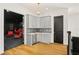 Convenient wet bar with gray cabinetry, a beverage fridge, and mosaic backsplash at 4029 Isabella Cir, Windermere, FL 34786
