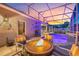 Fire pit and pool with screened enclosure at sunset at 442 Ella Mae Dr, Davenport, FL 33897