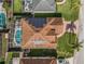 Aerial view showcasing home with pool and solar panels at 442 Ella Mae Dr, Davenport, FL 33897