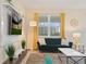 Living room with green sofas, large TV, and pool view at 8834 Cabot Cliffs Dr, Davenport, FL 33896
