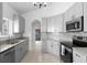 Modern kitchen with gray cabinets, granite countertops, and stainless steel appliances at 2715 Autumn Green Dr, Orlando, FL 32822