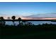 Peaceful lake view at dusk, palm trees silhouette against the sky at 16716 Artimino Loop, Montverde, FL 34756