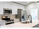 Modern kitchen with white cabinets and stainless steel appliances at 43 S Kentucky Ave, Umatilla, FL 32784