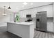 Open kitchen with white cabinets, island, and stainless steel appliances at 43 S Kentucky Ave, Umatilla, FL 32784