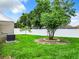 Backyard with green grass, a tree, and a white privacy fence at 428 Short Pine Cir, Orlando, FL 32807