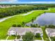 Aerial view of townhouses near a serene lake at 2543 Old Kent Cir, Kissimmee, FL 34758