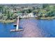 Aerial view of a community lake with a wooden pier extending into the water at 315 Lucaya Loop # 315, Davenport, FL 33897