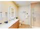 Clean bathroom, featuring a large vanity, walk-in shower, and Mickey Mouse decor at 17317 Hidden Forest Dr, Clermont, FL 34714