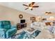 Living room with teal recliner and coffee table at 3801 S Atlantic Ave # 321, New Smyrna Beach, FL 32169