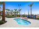 Tranquil hot tub surrounded by palm trees and landscaping at 7143 Oakmoss Loop, Davenport, FL 33837