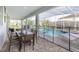 Covered patio with dining table and chairs overlooking the pool at 9076 Hazard St, Davenport, FL 33896