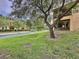 Aerial view of townhouses with lush landscaping and a tree-lined street at 744 La Mirage St, Davenport, FL 33897