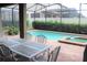 Relaxing pool and spa with patio furniture and screened enclosure at 9054 Rhodes St, Kissimmee, FL 34747