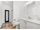 Clean bathroom with walk-in shower, single vanity, and vinyl plank flooring at 3404 Great Pond Dr, Kissimmee, FL 34746