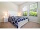 Bedroom with white bed frame, blue bedding, and two lamps at 8841 Rhodes St, Kissimmee, FL 34747