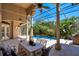 Covered patio with dining area overlooking the refreshing pool at 10527 Emerald Chase Dr, Orlando, FL 32836