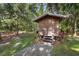 Wooden storage shed with stairs and landscaping at 1205 Sutton Trl, Geneva, FL 32732