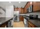 Modern kitchen with dark countertops and stainless steel appliances at 2663 River Landing Dr, Sanford, FL 32771