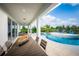 Covered patio with dining table overlooking a modern pool at 2424 Park Ridge St, Apopka, FL 32712