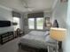 King-size bed, TV, and water views from this bedroom at 7762 Linkside Loop, Reunion, FL 34747