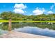 Serene pond with wooden dock, surrounded by lush greenery at 12151 Walker Pond Rd, Winter Garden, FL 34787