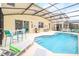 Relaxing screened-in pool and patio with comfortable seating and string lights at 4498 Monado Dr, Kissimmee, FL 34746