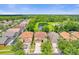 Aerial view of a residential neighborhood with houses, pools, and a pond at 195 Hideaway Beach Ln, Kissimmee, FL 34746