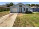 Single-story home with light blue siding, a garage, and a small front yard at 6516 Viewpoint Ct, Orlando, FL 32810