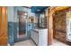 Bathroom with blue tile, shower, and vanity at 10611 Jim Edwards Rd, Haines City, FL 33844