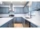 Modern kitchen with gray cabinets, quartz countertops and stainless steel appliances at 1301 Kintla Rd, Apopka, FL 32712