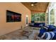 Covered patio with comfortable seating and large TV at 2083 Biltmore Pt, Longwood, FL 32779