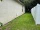 Side yard with grassy area and white vinyl fence at 185 Winding Cove Ave, Apopka, FL 32703