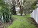Landscaped backyard with a large tree and a white fence at 185 Winding Cove Ave, Apopka, FL 32703