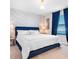 King bedroom with navy blue headboard and subtle decor at 2031 Lelani Cir, Davenport, FL 33897