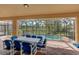 Covered patio with table and chairs overlooks refreshing pool at 8804 Macapa Dr, Kissimmee, FL 34747