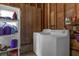 Laundry room with washer, dryer, and shelving for storage at 354 Park Dr, Deland, FL 32724