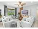 Bright and airy living area featuring comfortable sofas and a large TV at 5229 Oakbourne Ave, Davenport, FL 33837
