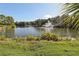 Serene lake view with a water fountain and lush landscaping at 13905 Fairway Island Dr # 1022, Orlando, FL 32837