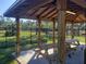 Wooden park pavilion with picnic tables, perfect for outdoor gatherings at 1831 Waterside Oaks Dr, Orange City, FL 32763