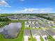 Aerial view of houses, a pond, and lush green landscape at 2222 Elmsford Pt, Sanford, FL 32771
